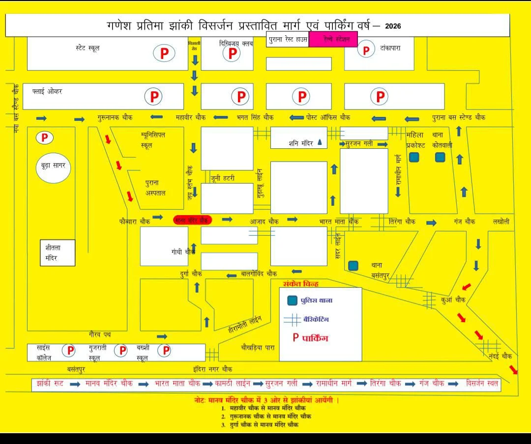 गणेश विसर्जन झांकी के मद्देनजर राजनांदगांव शहर में यातायात व्यवस्था में बदलाव